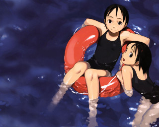 Two girls innertube water sitting - two girl free wallpaper