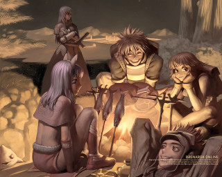 Cave fire heroes swords aurora - a group of people sitting free wallpaper for desktop