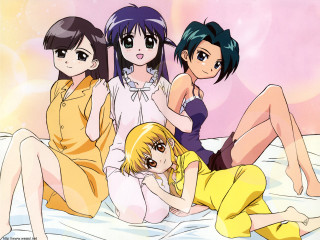 Group women bed cartoon pink - top of a bed together free wallpaper