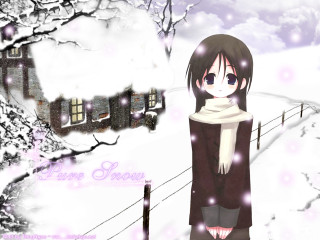 Girl snow house fence anime - a snowy background free wallpaper
