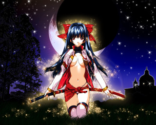 Woman red sword field stars - a red outfit holding free wallpaper