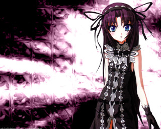 Anime girl black hair black - a black bow free wallpaper