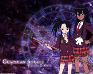 Anime girls purple background pentagram - symmetry!! free wallpaper