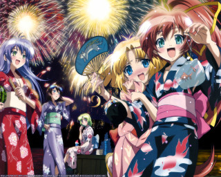 Anime girls fireworks kimono festival - firework free wallpaper