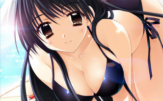 Woman blonde blush bikini smile - her eye free wallpaper for desktop