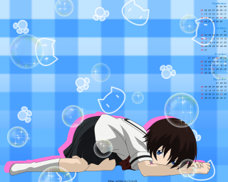 Bubbles anime girl checkered sky - a grid pattern free wallpaper