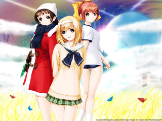 Anime girls field grass sky 2 - one girl free wallpaper