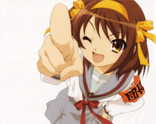 Girl yellowbow pointing smile anime - a yellow bow free wallpaper
