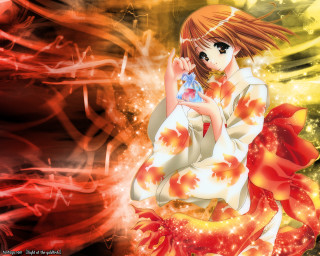 Woman kimono holding flame goldfish - a small object free wallpaper