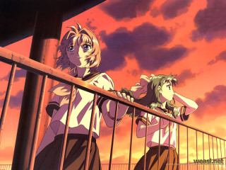 Sunset balcony anime characters ryuuguu - a balcony free wallpaper