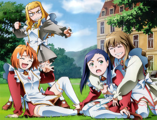 Anime girls sitting outdoor forest - adriaen isenbrant free wallpaper for desktop