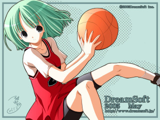 Green hair basketball girl red - black shoe free wallpaper