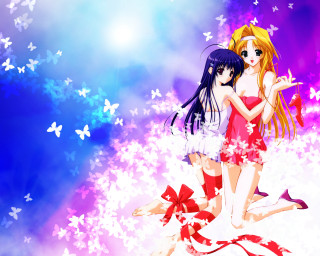 Anime girls butterflies stars colorful - butterfly free wallpaper