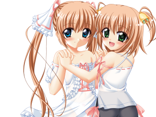 Anime girls hugging long hair - a ponytail free wallpaper