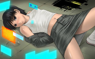 Woman gloves head keyboard cyberpunk - ghost in the shell free wallpaper