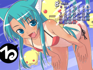 Blue haired cat ear girl - anime free wallpaper