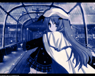 Girl white dress black hat - a snowy area free wallpaper