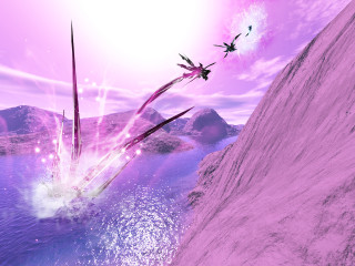 Birds mountain lake sky cherry - sci fi fantasy free wallpaper