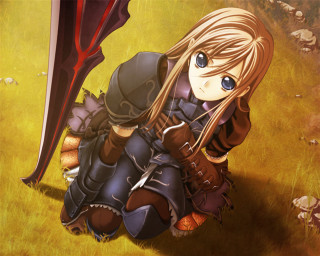 Girl sword helmet grass armor - the ground in a field of grass free wallpaper