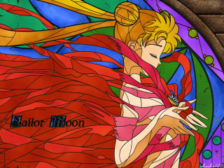 Stained glass woman red dress - the glass free wallpaper