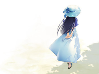 Woman blue dress hat umbrella - a blue dress and hat free wallpaper