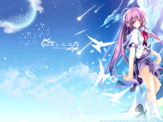 Anime girl purple dress sky - above her free wallpaper