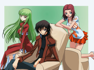 Three girls couch anime neo - the back of the chair free wallpaper