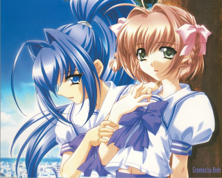 Anime girls cityscape blue eyes - a cityscape background free wallpaper