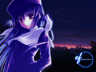 Anime girl purple outfit starry - a purple sky free wallpaper