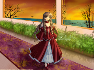 Woman red dress window sunset - overhead free wallpaper