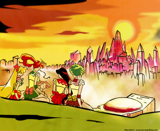 Afrofuturism anime sailor senshi girls - a bench in front free wallpaper