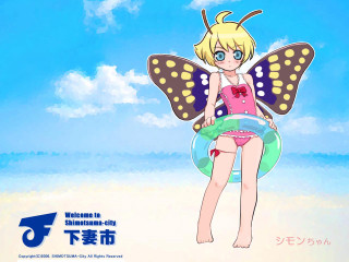 Cartoon girl butterfly wings beach - bian shoumin free wallpaper