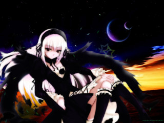 Gothic anime woman night sky - a night sky free wallpaper