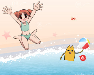 Cartoon girl jumping water beachball - a starfish free wallpaper