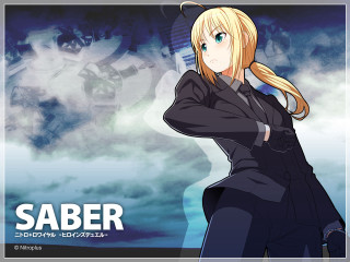 Anime blonde hair suit saber - a cloudy background free wallpaper