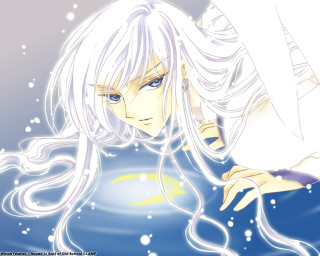 Anime whitehair blueeyes holding whiteobject - a white object free wallpaper