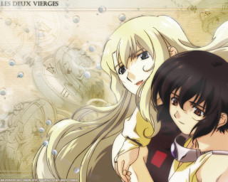 Anime hugging girls bubbles beige - a beige background free wallpaper