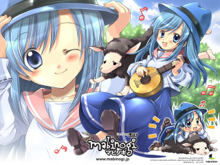 Blue hair guitar sheep anime - a sheep free wallpaper