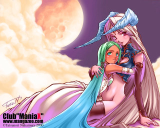 Moonlit fantasy girls bed greenhair - high fantasy free wallpaper