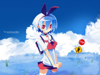 Anime girl blue hair water - a stop sign free wallpaper