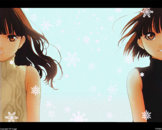 Anime girls snowflakes flower brown - impressionism free wallpaper for desktop