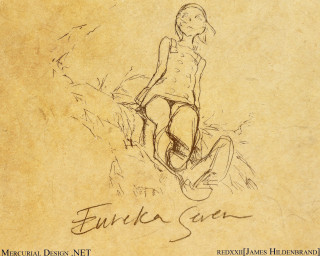Woman sitting rock ink painting - handwritten free wallpaper