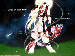 Girl sword helmet moon grass - a moon in the background free wallpaper