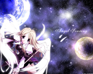 Girl long hair sword space 2 - a moon free wallpaper for desktop