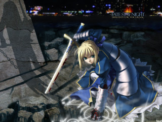 Alice prin glowing sword gothic - a blue dress holding free wallpaper