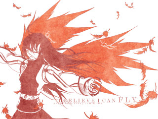 Girl red cape bird autumn - above her free wallpaper