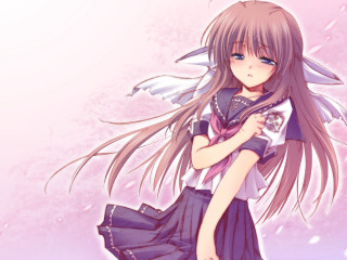 Girl angel wings pink snowflakes - anime free wallpaper for desktop