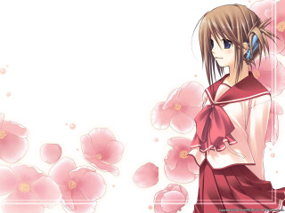 Anime girl red dress flower - a pink flower free wallpaper for desktop