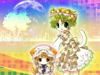 Girl dog fullmoon anime cat - net art free wallpaper for desktop
