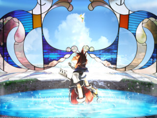 Anime character flying pool stainedglass - stained free wallpaper